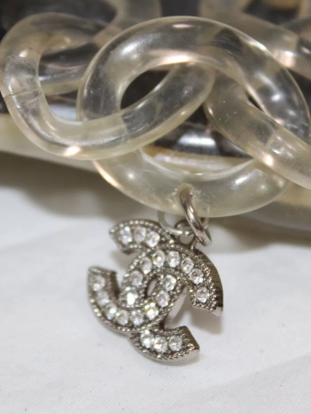 Chanel Jelly Chain Clear CC Studded Charm Thong Sandals 37.5 US 7.5 9.25 Insole